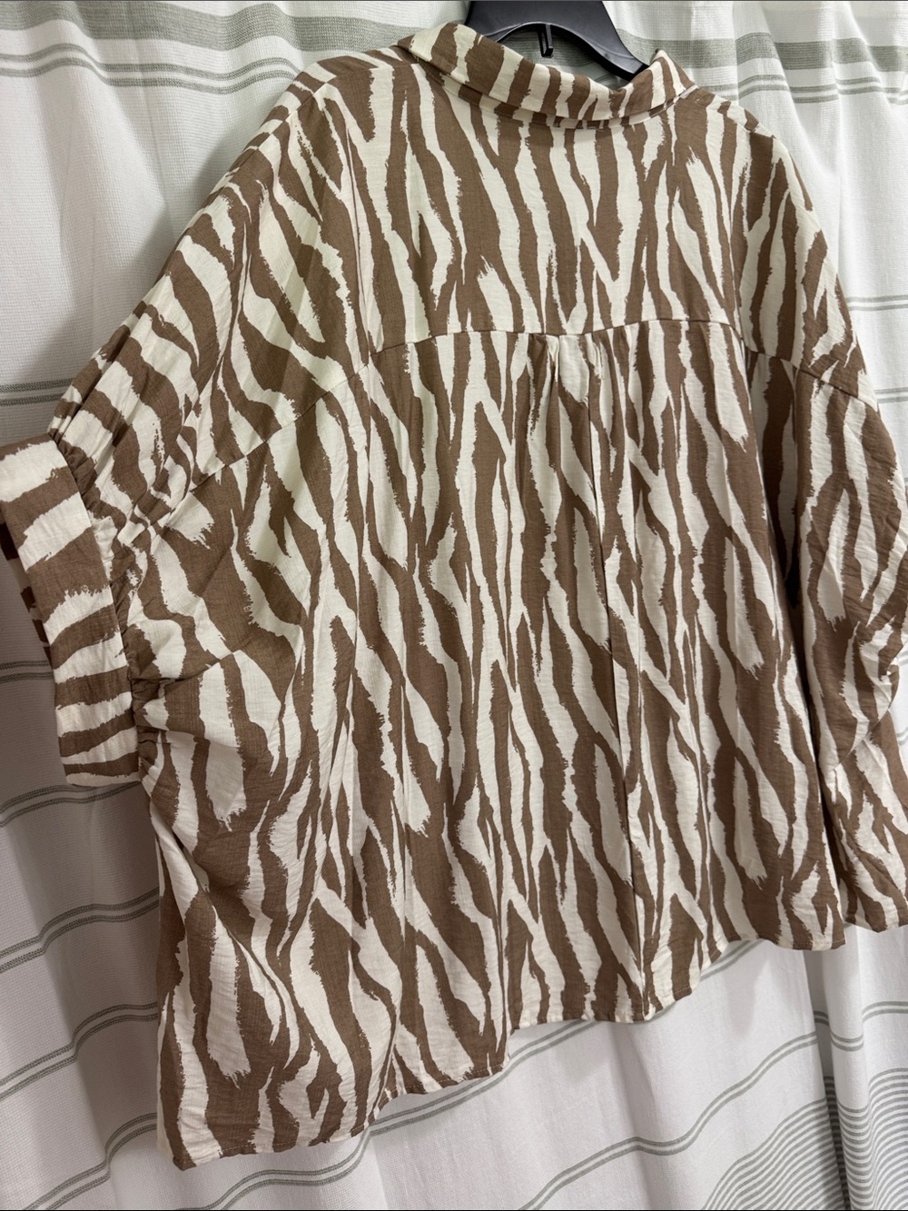 Zebra-Print Button Front Shirt in Brown & Cream - Picture 6 of 8